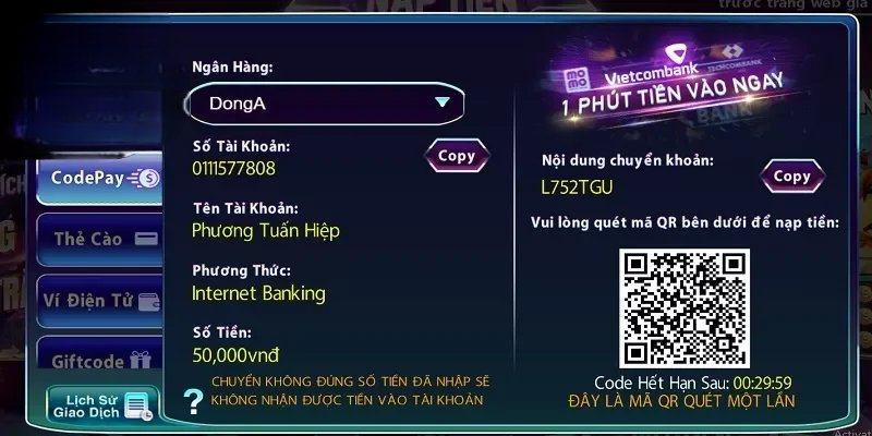 Hỗ trợ đa dạng phương thức nạp rút